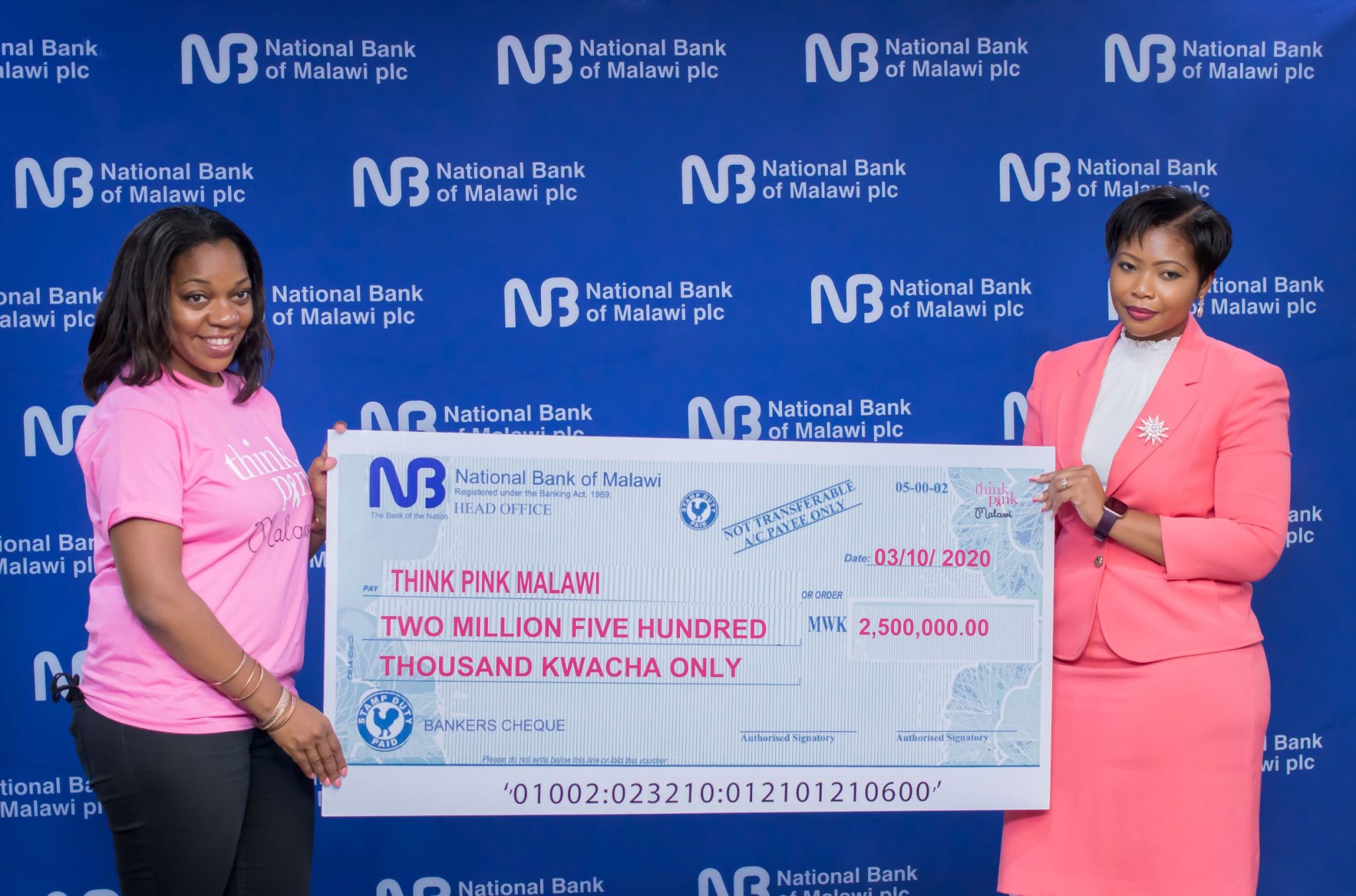 NBM plc Donates K2.5 million to Think Pink Malawi for Cancer Screening