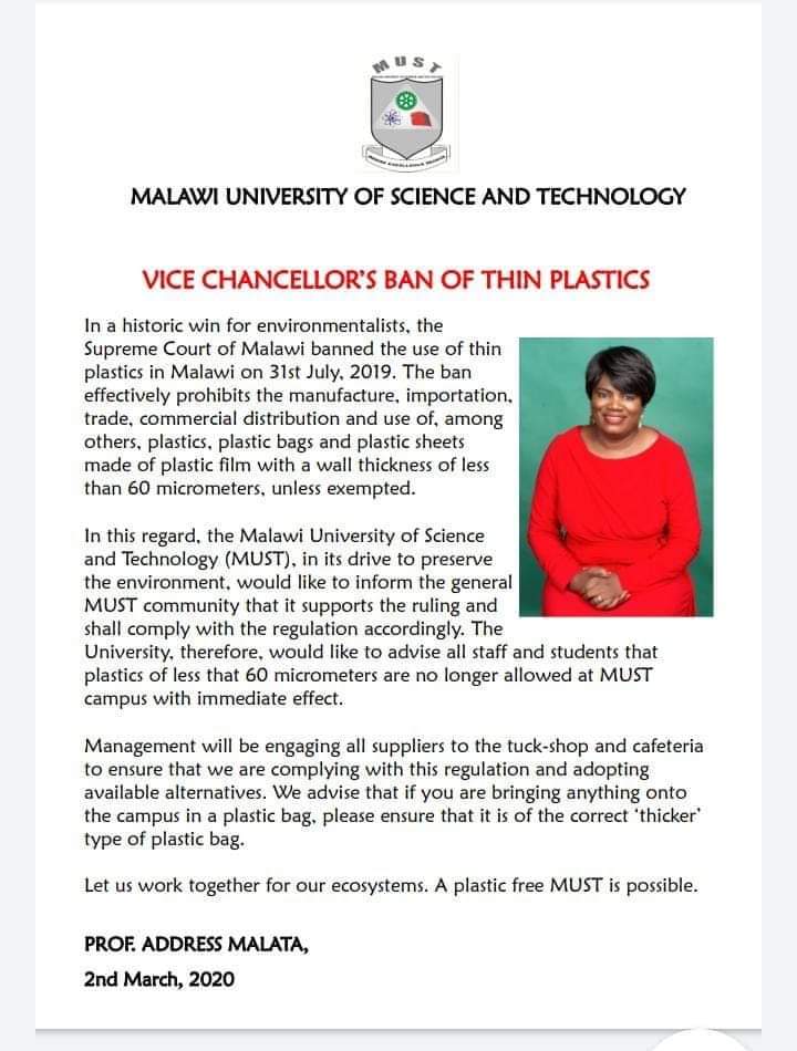 MUST Bans Use Of Thin Plastics On Campus