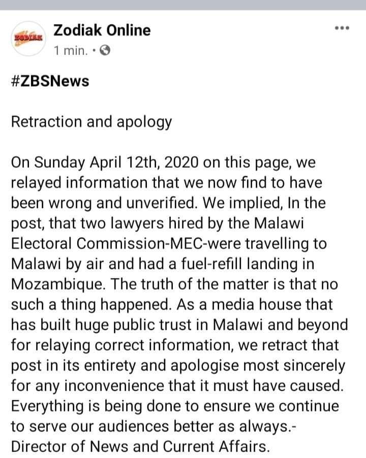 Zodiak Retracts Fake News On MEC Lawyers