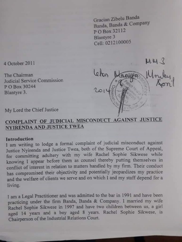 Chief Justice Andrew Nyirenda’s Integrity Questionable
