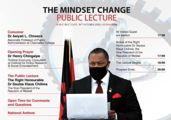 MINDSET CHANGE: Chakwera To Attend VP’s Public Lecture