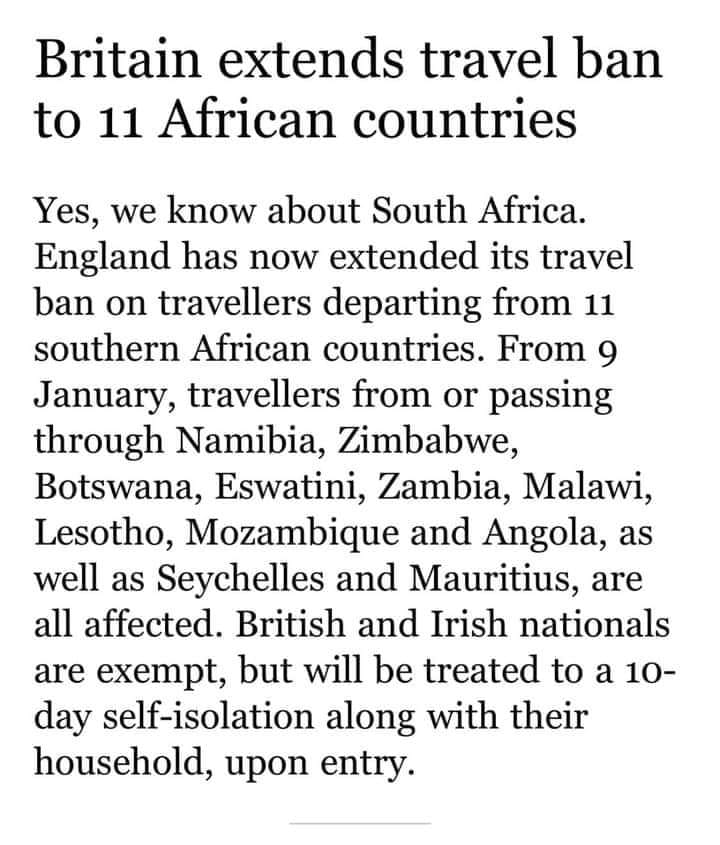 UK Extends Entry Ban to Travelers from Malawi and Other 10 African Countries for COVID Variant