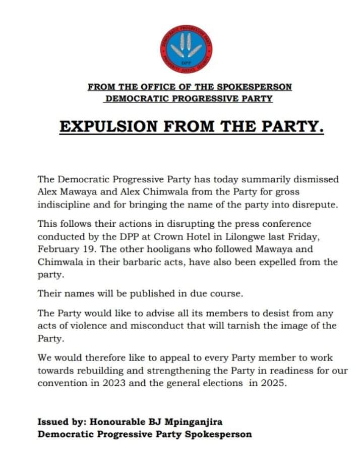 DPP ‘CEO’ Brown Mpinganjira Fires Party Cadre For Allegedly Beating Him At Press Conference