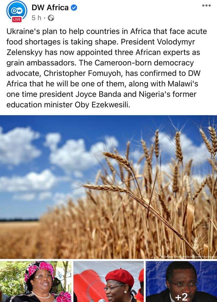 War ravaged Ukraine supports Africa with food items…..appoints JB As Grain Ambassador