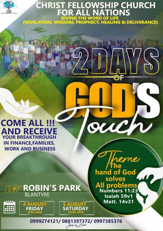2 DAYS OF GOD’S TOUCH: CFCAN’S Apostle Nyirongo to share leadership and management grace