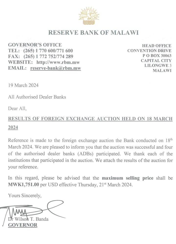 Bizarre! Chakwera Devalues Kwacha once more with effect from tomorrow Thursday, March 21